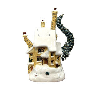 Department 56 Snow Village‎ Christmas House Yellow Snow Covered Chimneys Wreath